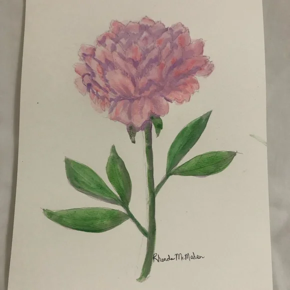 Pink Peony Watercolor Painting - Picture 4 of 4